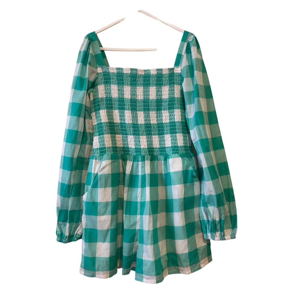 Janie and Jack Girls Romper Size 8 Green Gingham Smocked Pockets Picnic Summer